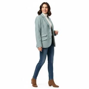 L.L. Bean Blue Houndstooth Wool Blend Jacket Coat Size 20 Petite
